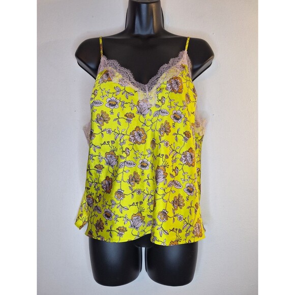 VICTORIA'S SECRET Yellow Floral Lace Trim Camisole Tank Sz L Romantic Fairy Y2K - Picture 1 of 9